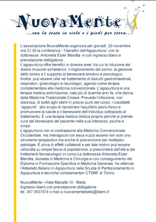 NuovaMente presenta la Conferenza "I benefici dell'Agopuntura"