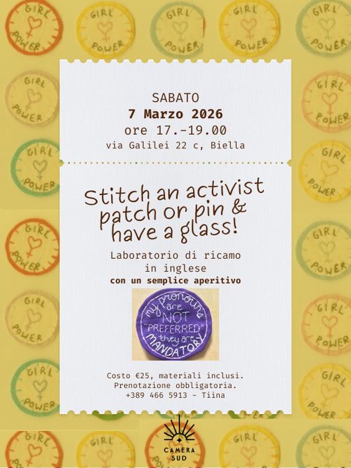 Stitch an activist patch or pin and have a glass! 