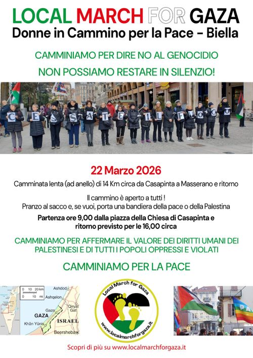 Donne in Cammino per la Pace: Local March for Gaza Casapinta – Masserano (BI)