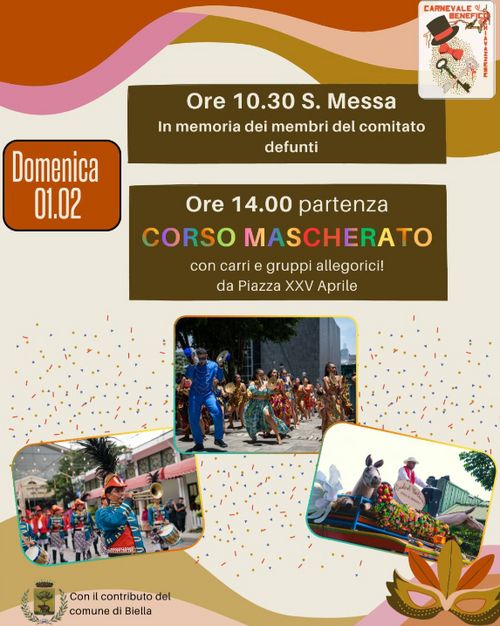 Sfilata allegorica con la partecipazione dei ragazzi dell’oratorio, di carri allegorici e gruppi mascherati